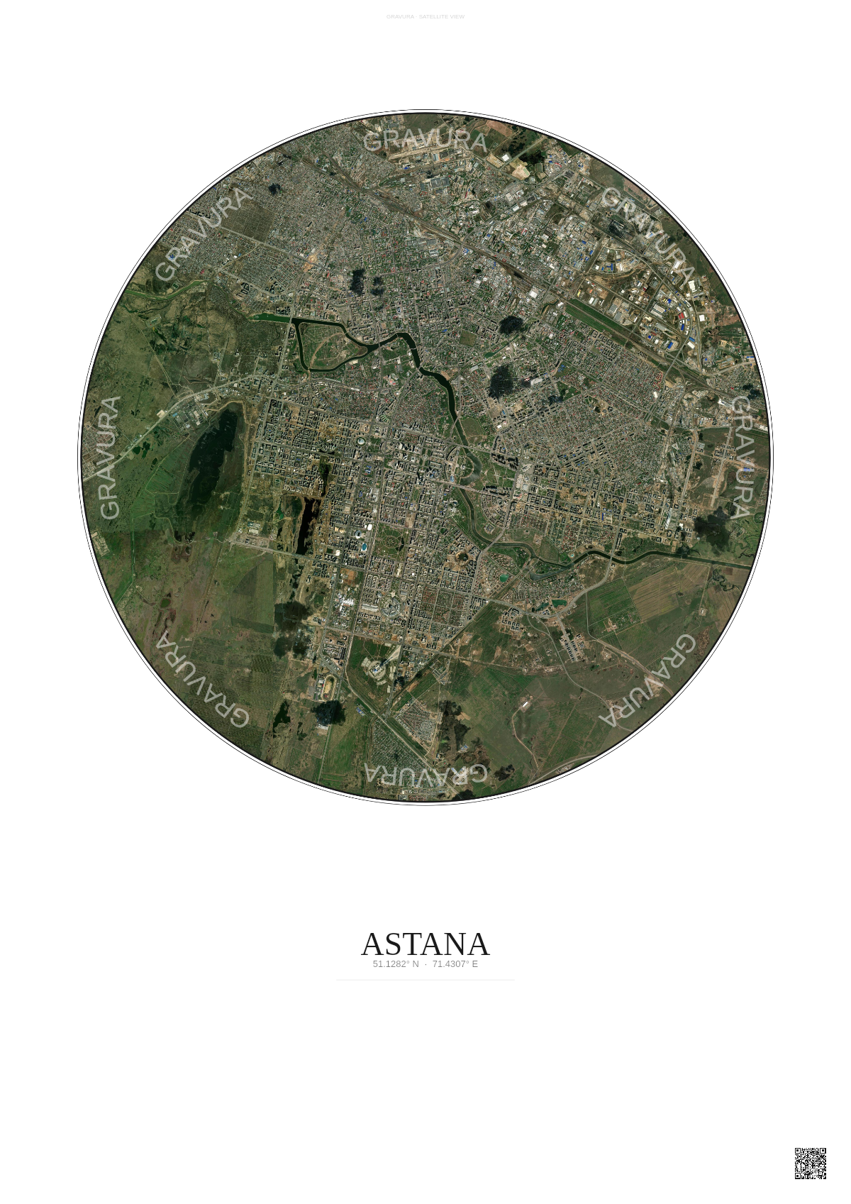 Affiche Astana – Poster vue satellite | Gravura – Fond clair