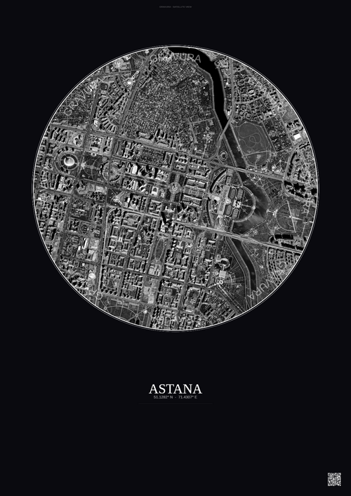 Affiche Astana – Poster vue satellite | Gravura – Fond foncé