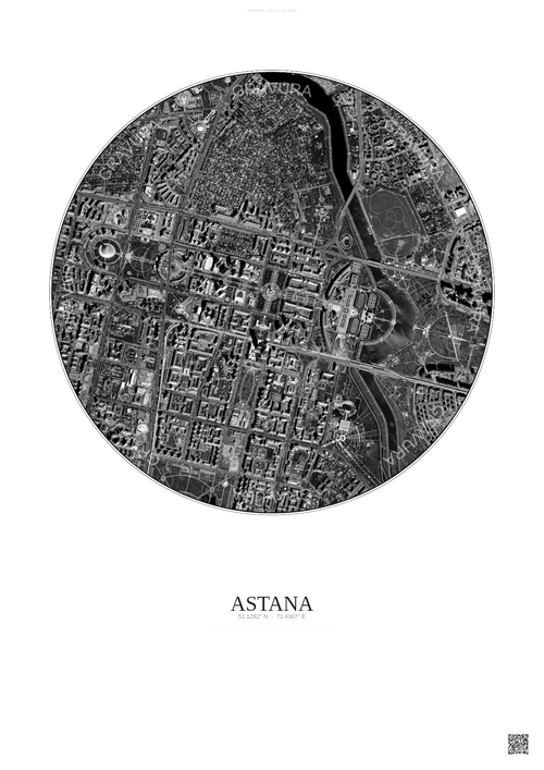Affiche Astana – Poster vue satellite | Gravura – Fond clair