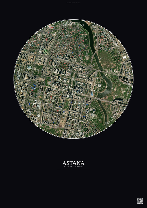 Affiche Astana – Poster vue satellite | Gravura – Fond foncé