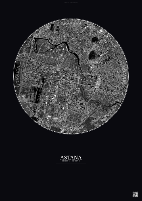 Affiche Astana – Poster vue satellite | Gravura – Fond foncé