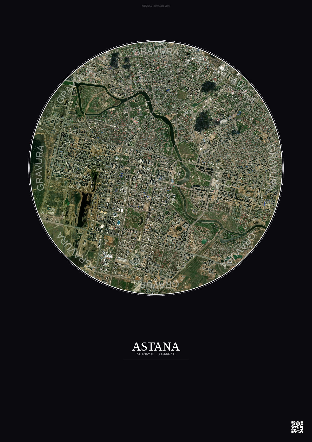 Affiche Astana – Poster vue satellite | Gravura – Fond foncé