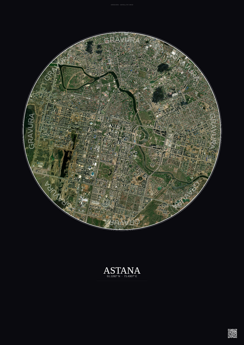 Affiche Astana – Poster vue satellite | Gravura – Fond foncé