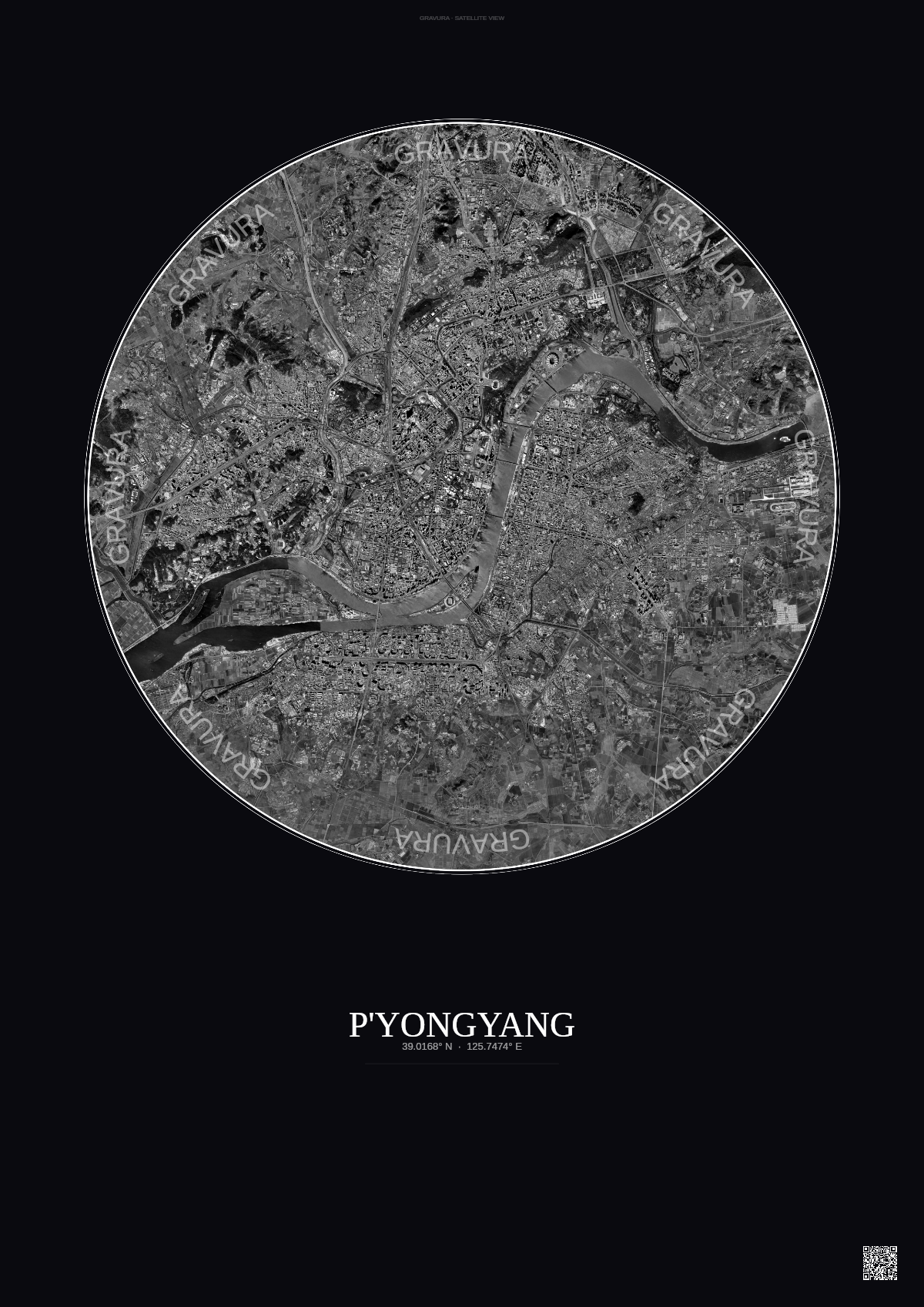 Affiche P Yongyang – Poster vue satellite | Gravura – Fond foncé