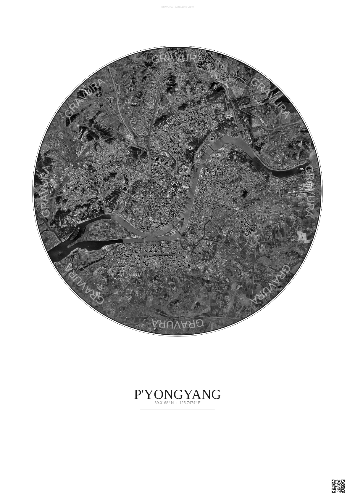 Affiche P Yongyang – Poster vue satellite | Gravura – Fond clair