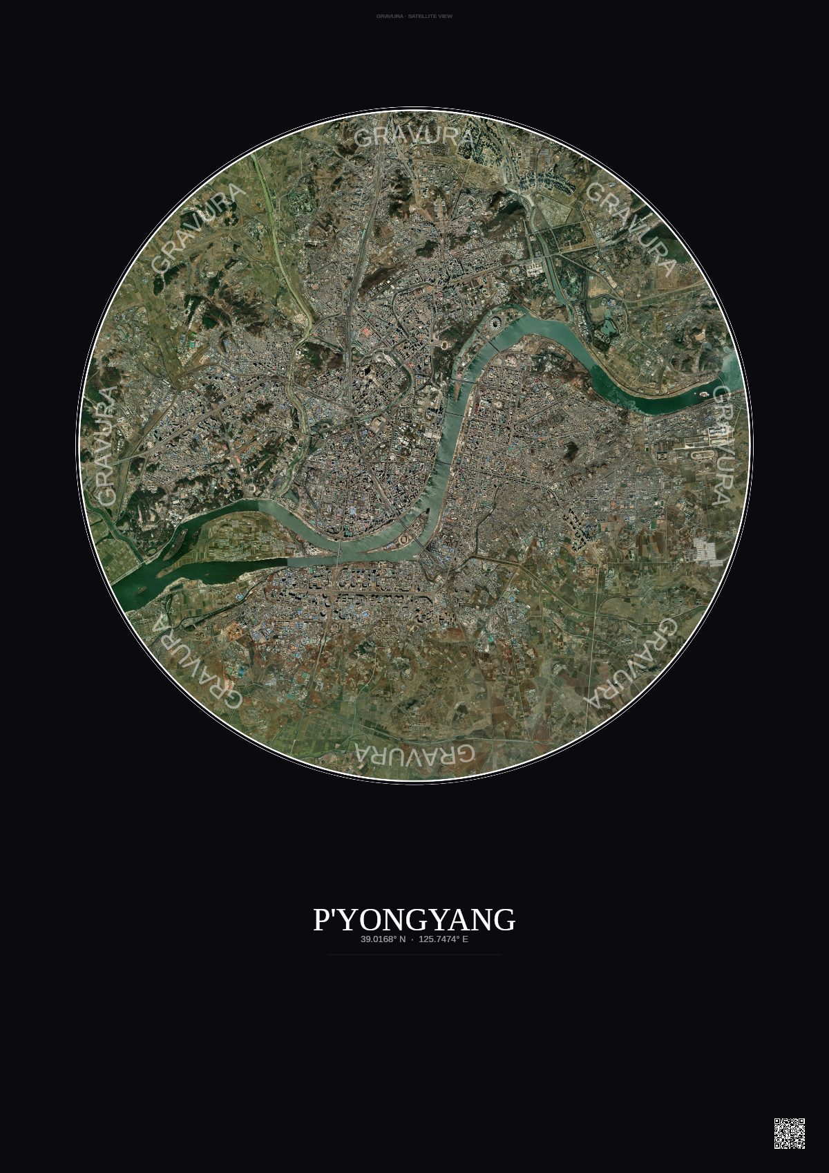 Affiche P Yongyang – Poster vue satellite | Gravura – Fond foncé