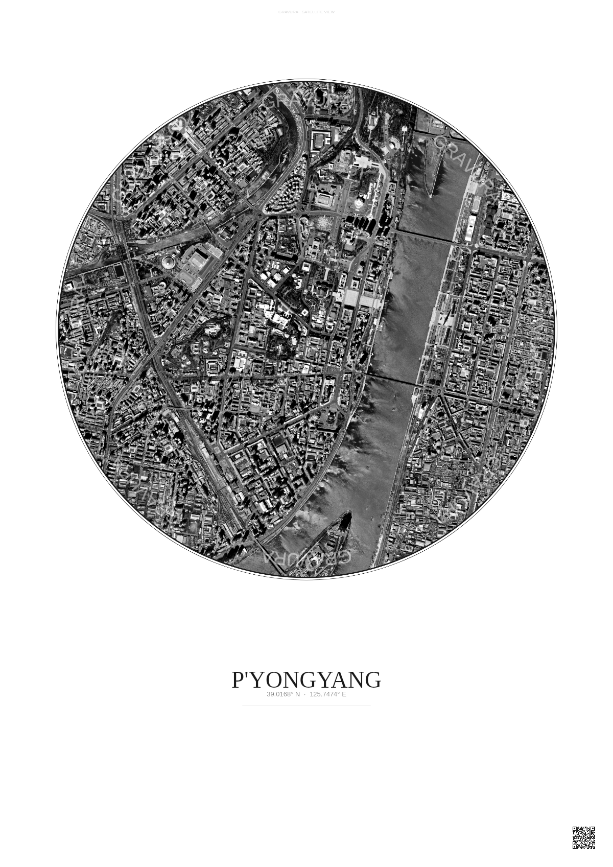 Affiche P Yongyang – Poster vue satellite | Gravura – Fond clair