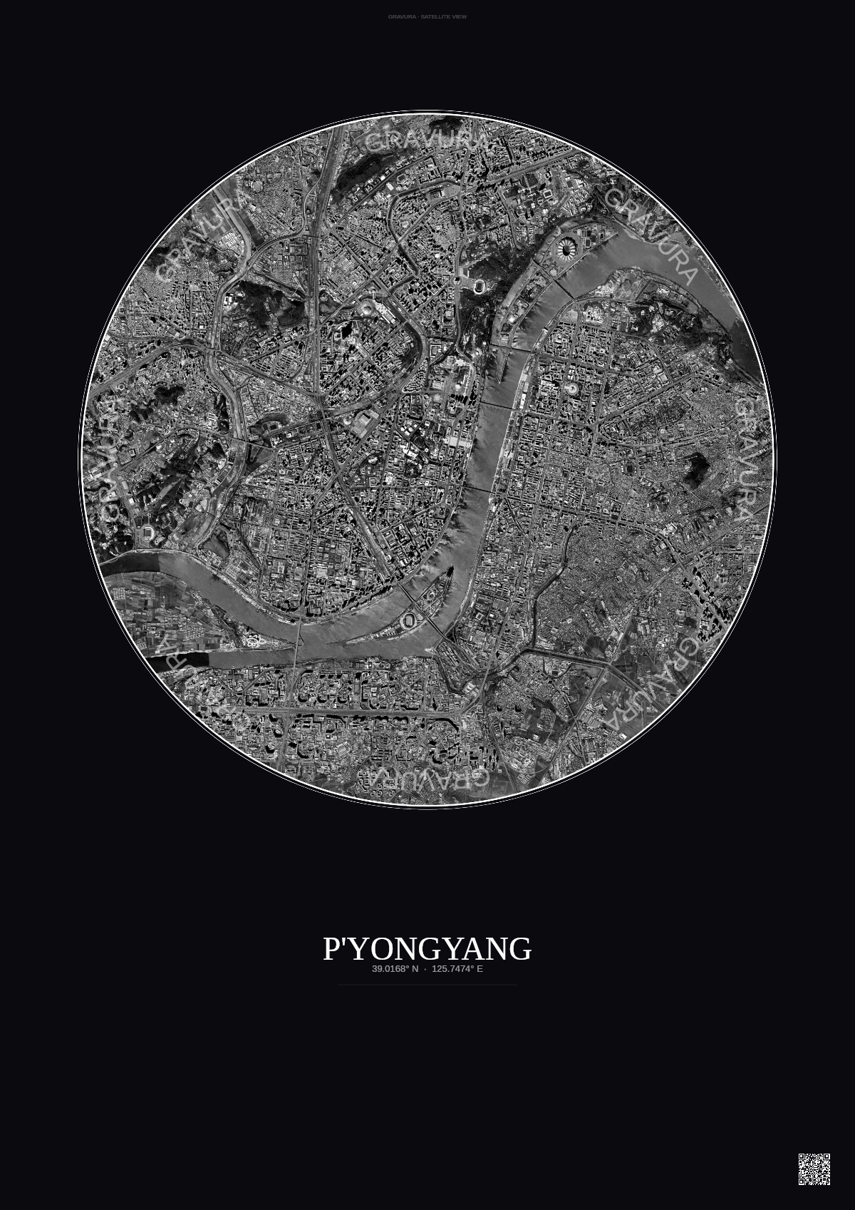 Affiche P Yongyang – Poster vue satellite | Gravura – Fond foncé