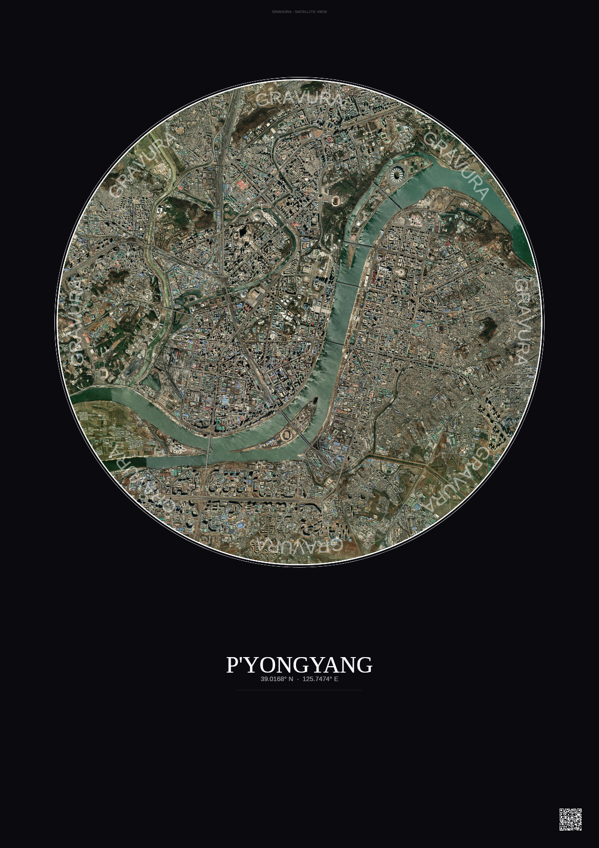Affiche P Yongyang – Poster vue satellite | Gravura – Fond foncé