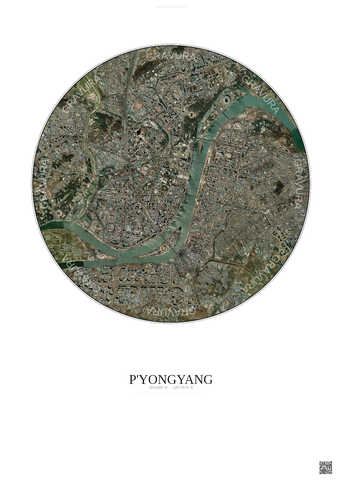 Affiche P Yongyang – Poster vue satellite | Gravura – Fond clair