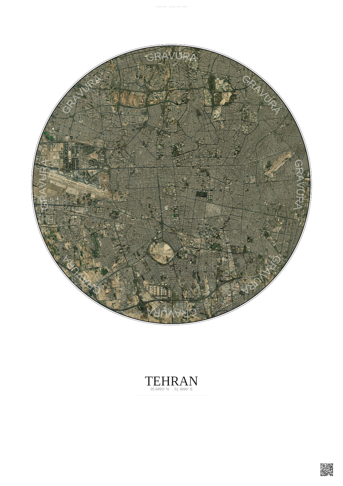 Affiche Tehran – Poster vue satellite | Gravura – Fond clair