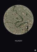 Affiche Baghdad – Poster vue satellite | Gravura – Fond foncé