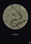 Affiche Baghdad – Poster vue satellite | Gravura – Fond foncé