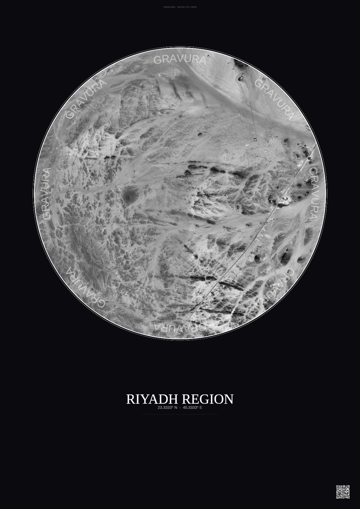 Affiche Riyadh Region – Poster vue satellite | Gravura – Fond foncé