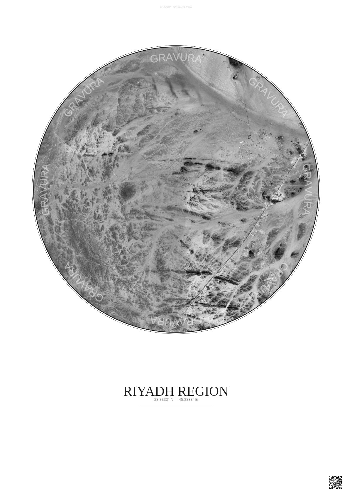 Affiche Riyadh Region – Poster vue satellite | Gravura – Fond clair