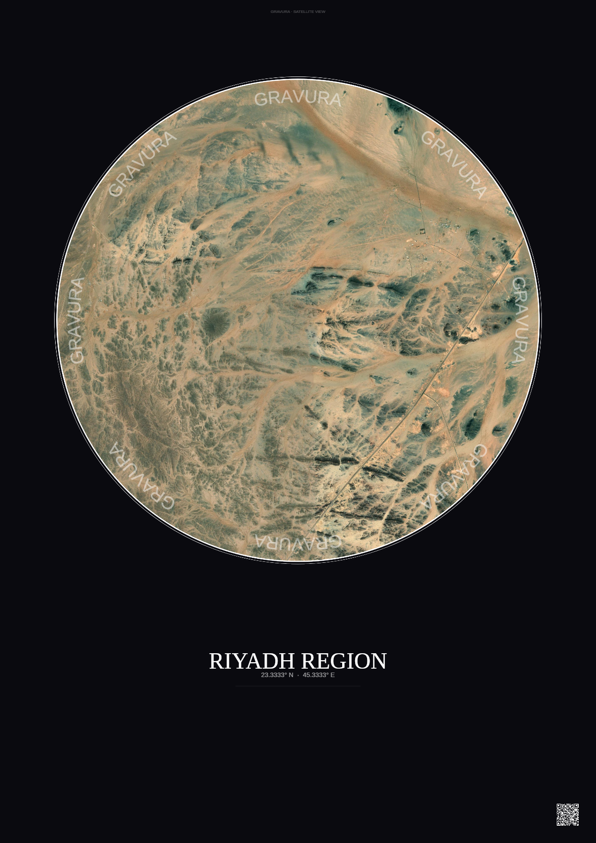 Affiche Riyadh Region – Poster vue satellite | Gravura – Fond foncé