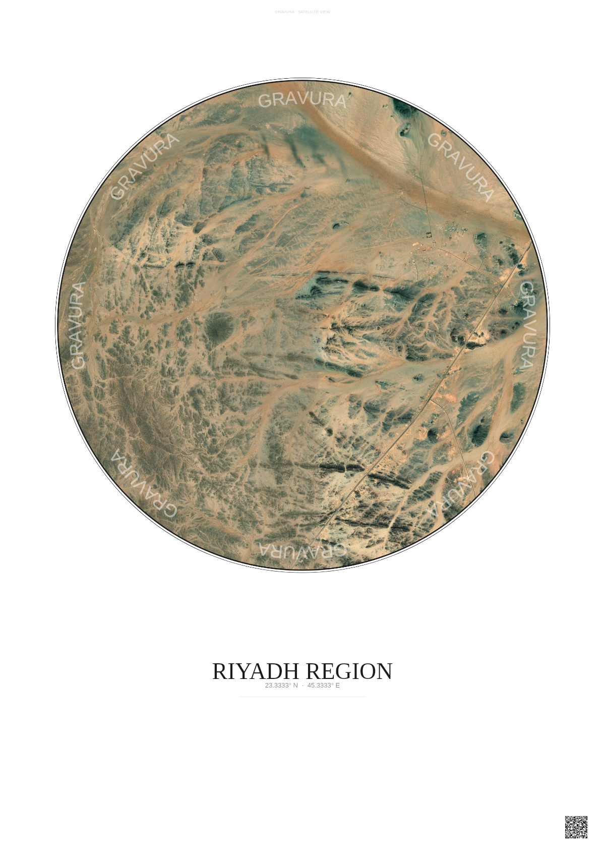 Affiche Riyadh Region – Poster vue satellite | Gravura – Fond clair