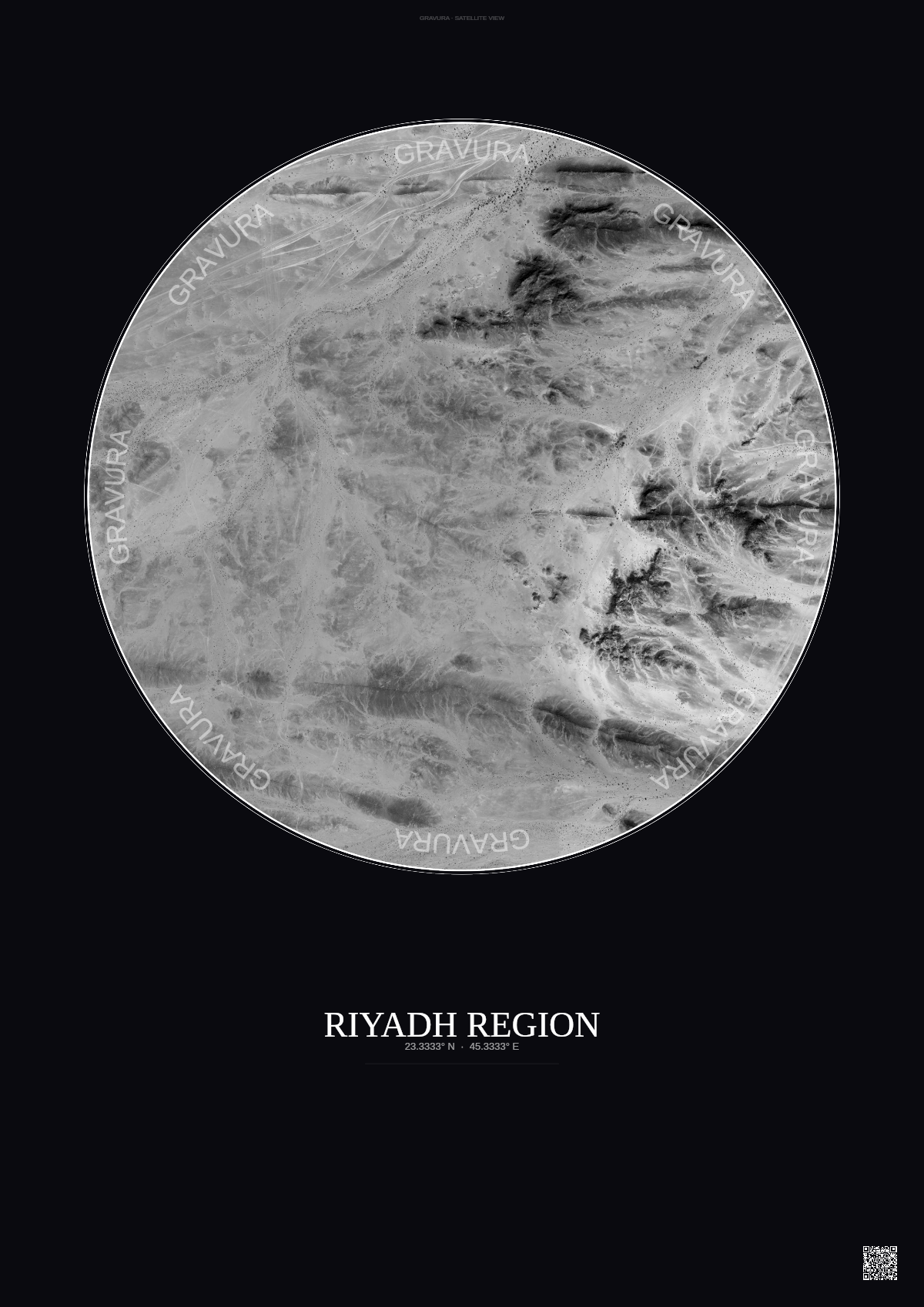 Affiche Riyadh Region – Poster vue satellite | Gravura – Fond foncé
