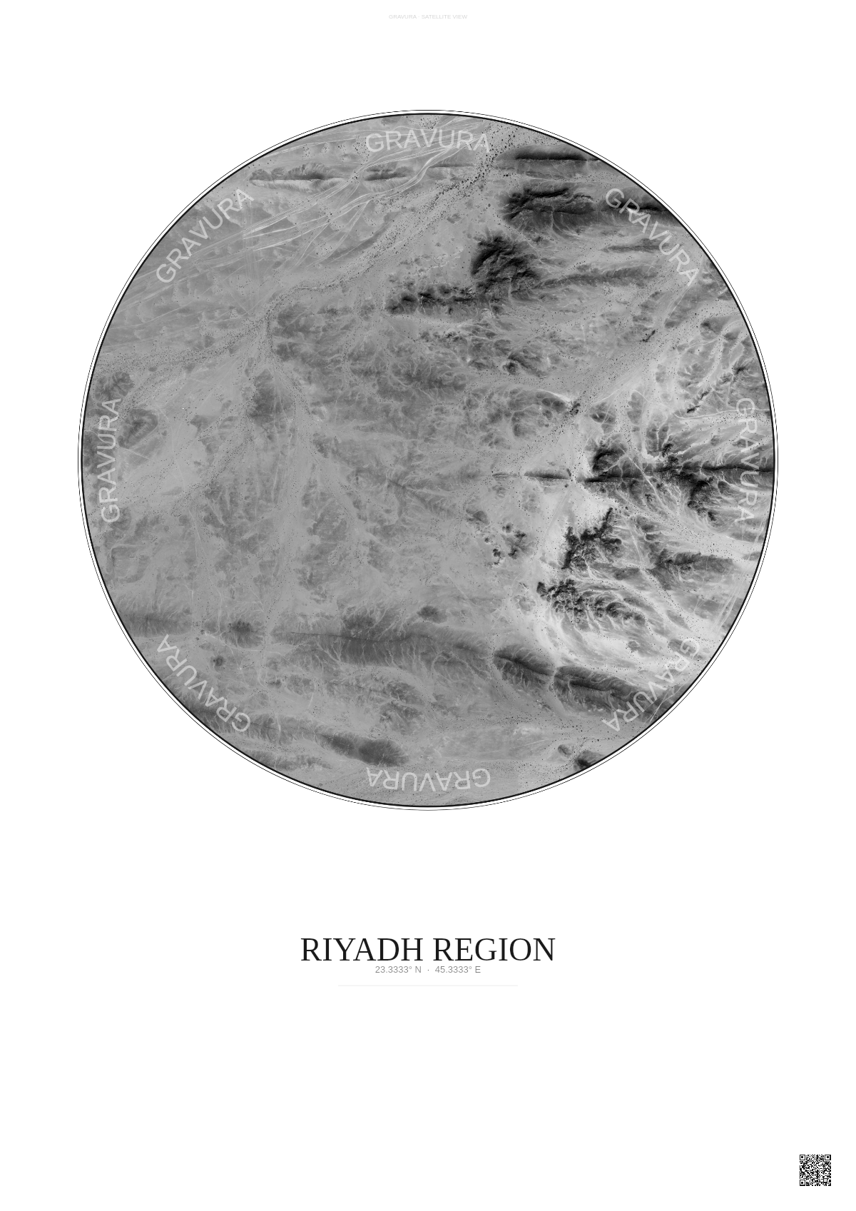 Affiche Riyadh Region – Poster vue satellite | Gravura – Fond clair