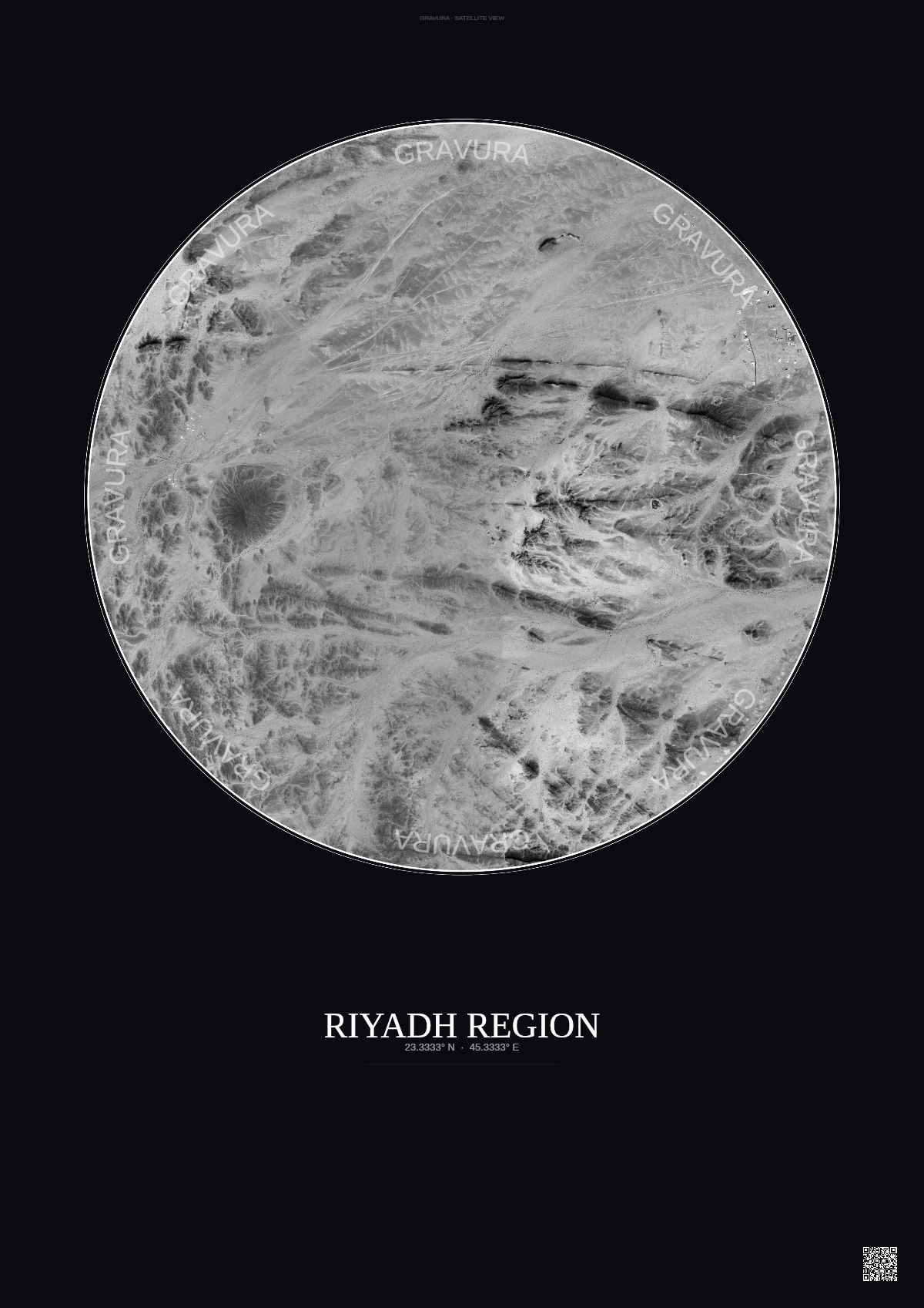 Affiche Riyadh Region – Poster vue satellite | Gravura – Fond foncé