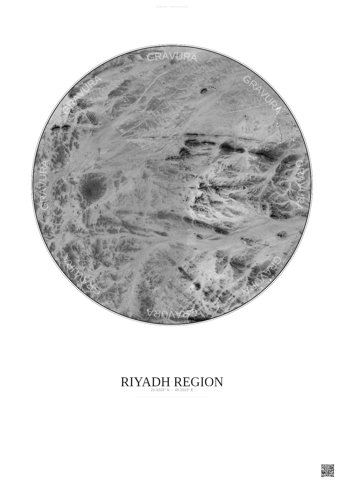 Affiche Riyadh Region – Poster vue satellite | Gravura – Fond clair