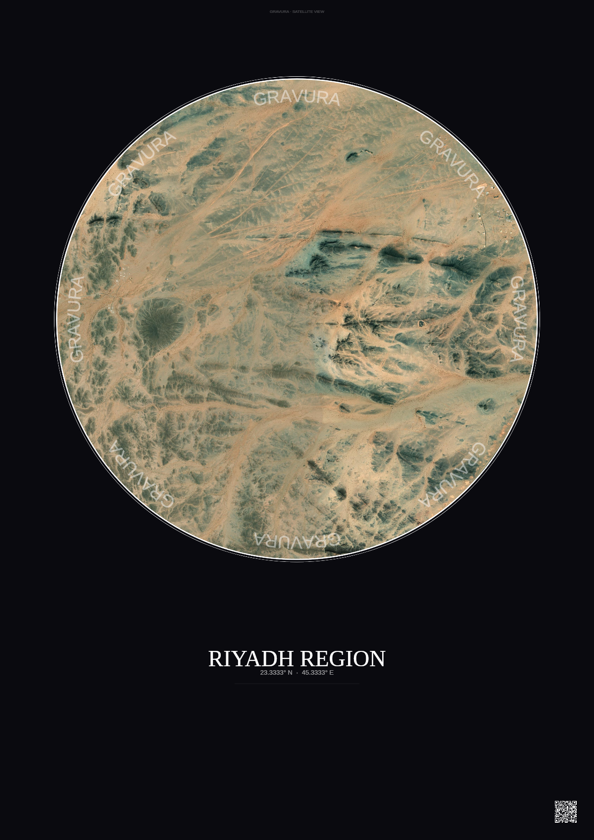 Affiche Riyadh Region – Poster vue satellite | Gravura – Fond foncé