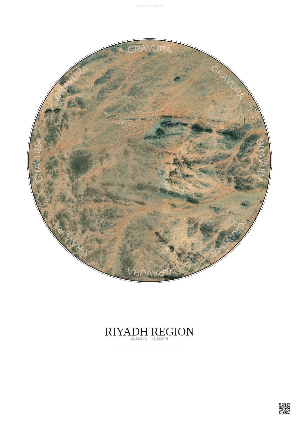 Affiche Riyadh Region – Poster vue satellite | Gravura – Fond clair