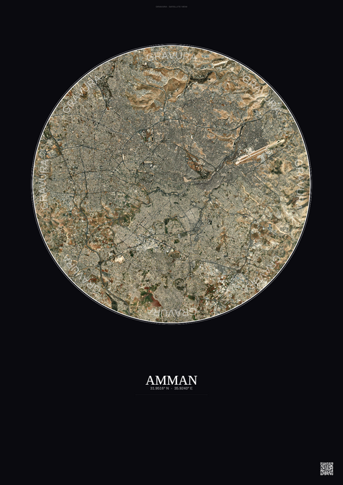 Affiche Amman – Poster vue satellite | Gravura – Fond foncé
