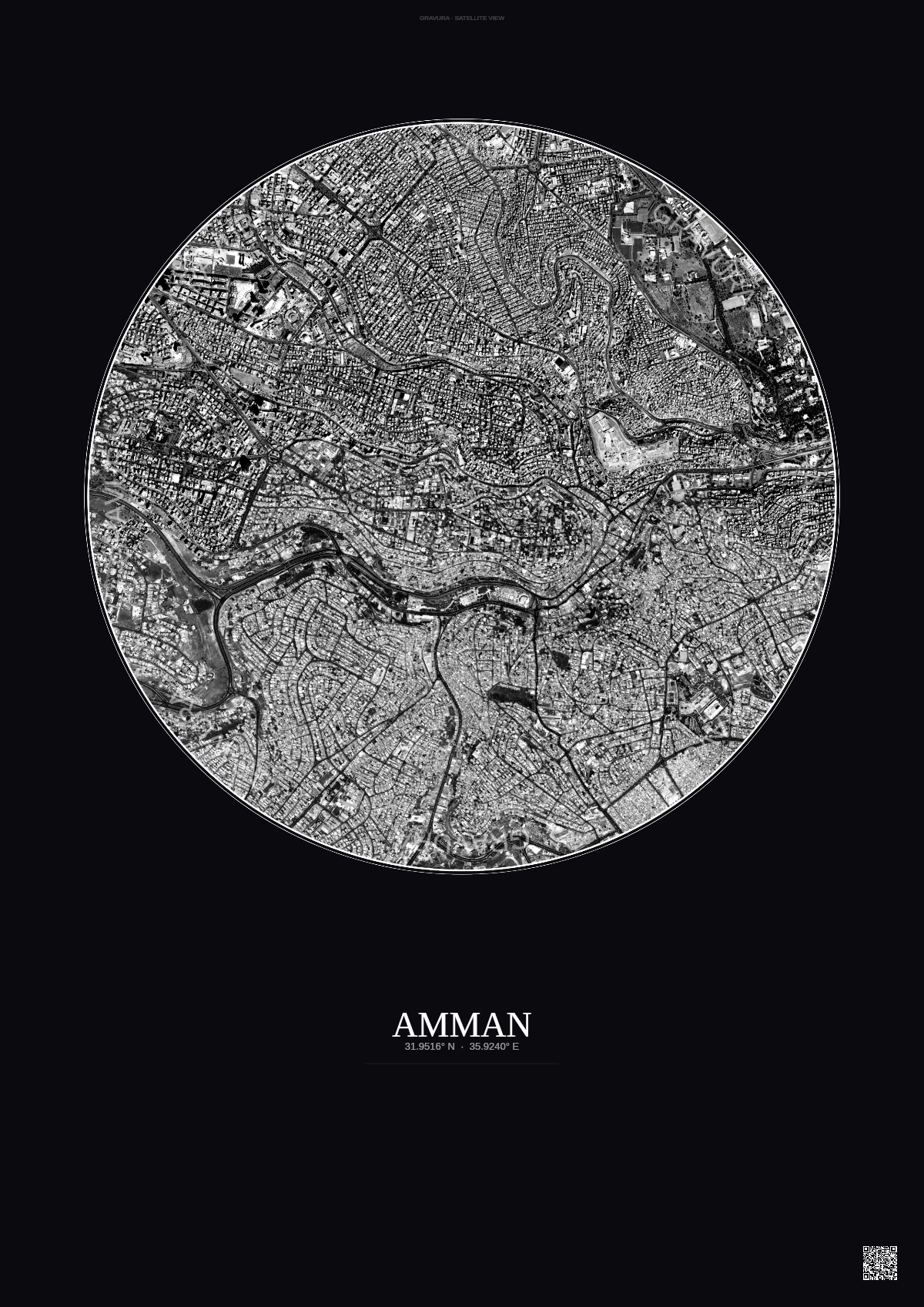 Affiche Amman – Poster vue satellite | Gravura – Fond foncé