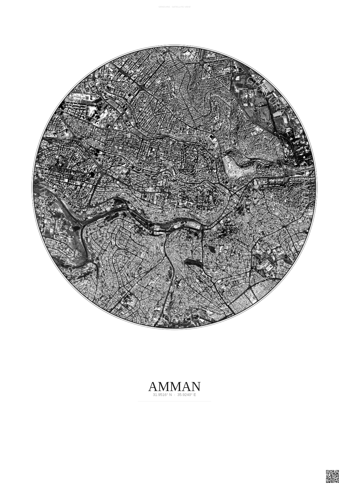 Affiche Amman – Poster vue satellite | Gravura – Fond clair