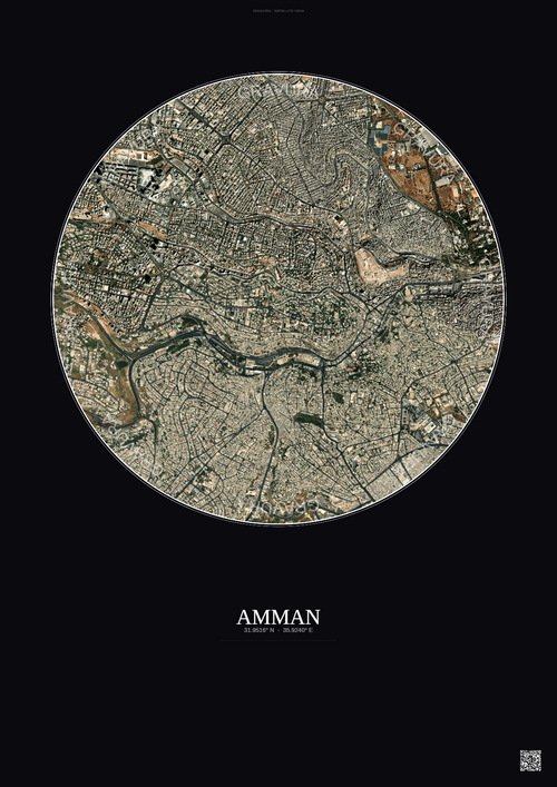Affiche Amman – Poster vue satellite | Gravura – Fond foncé