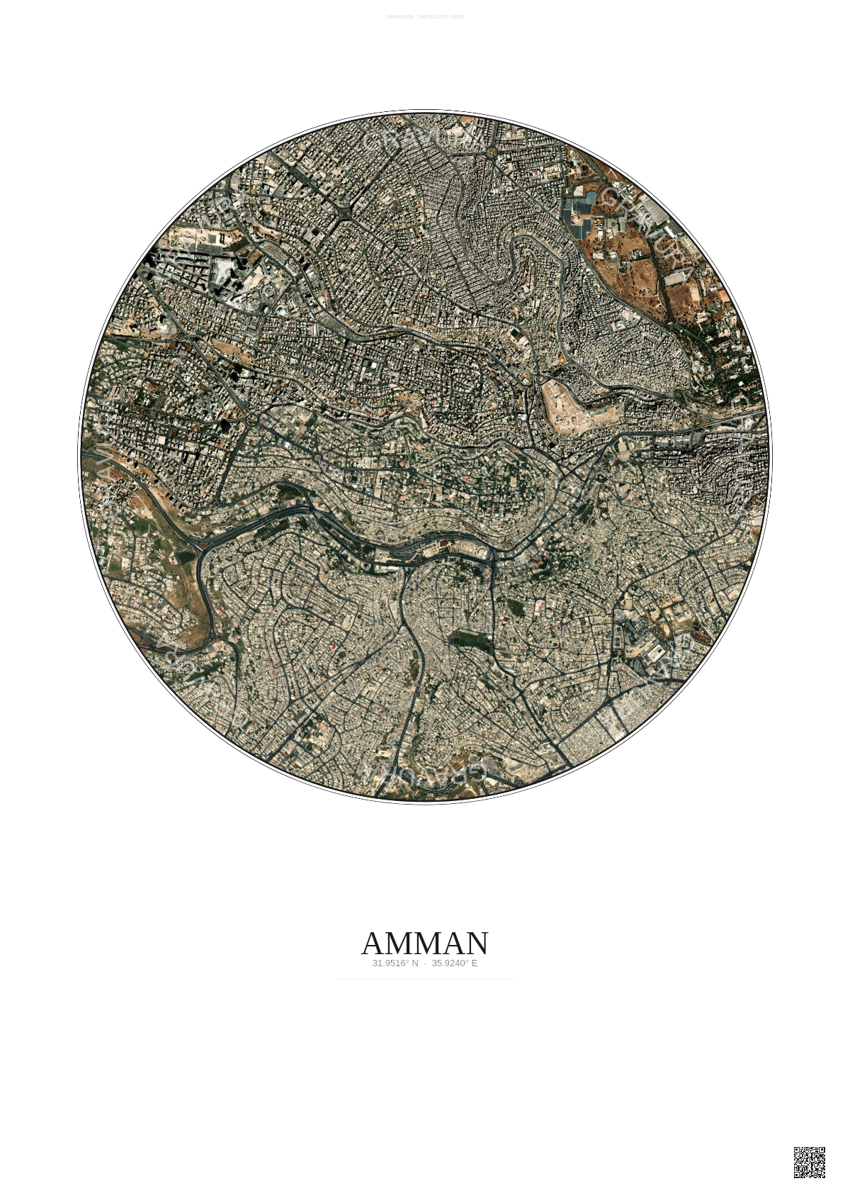 Affiche Amman – Poster vue satellite | Gravura – Fond clair