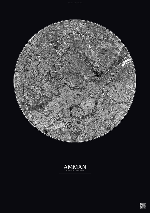 Affiche Amman – Poster vue satellite | Gravura – Fond foncé