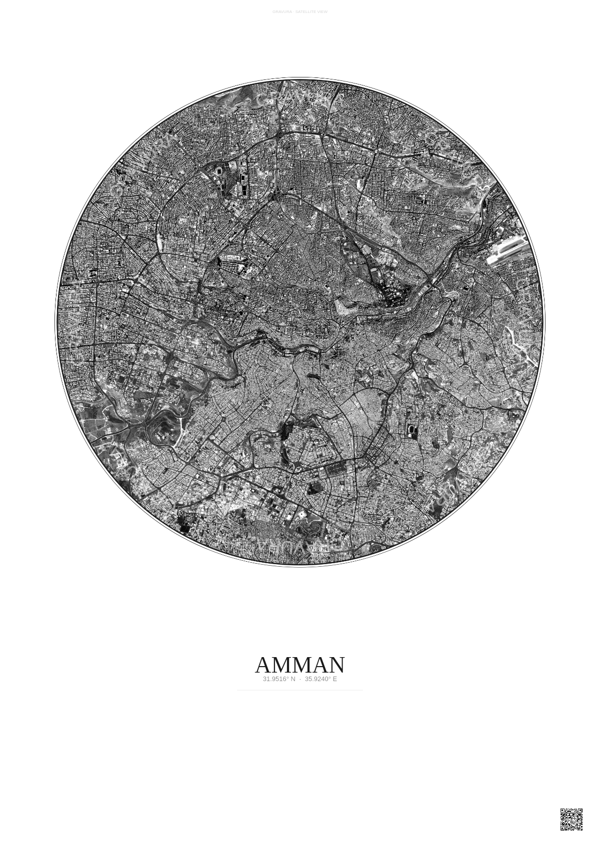 Affiche Amman – Poster vue satellite | Gravura – Fond clair