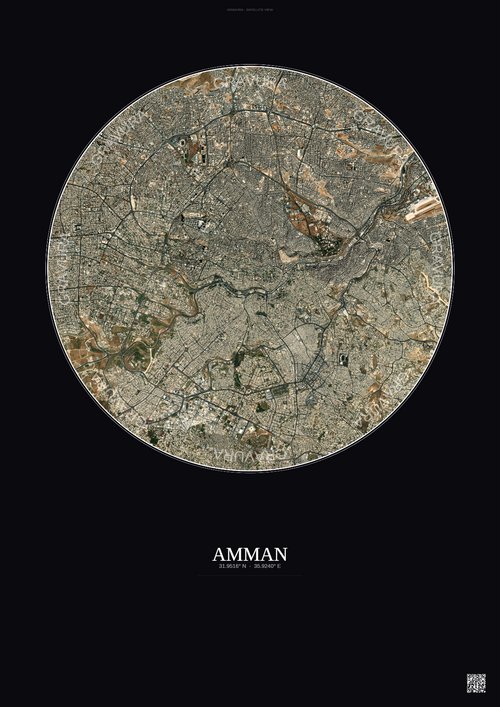 Affiche Amman – Poster vue satellite | Gravura – Fond foncé