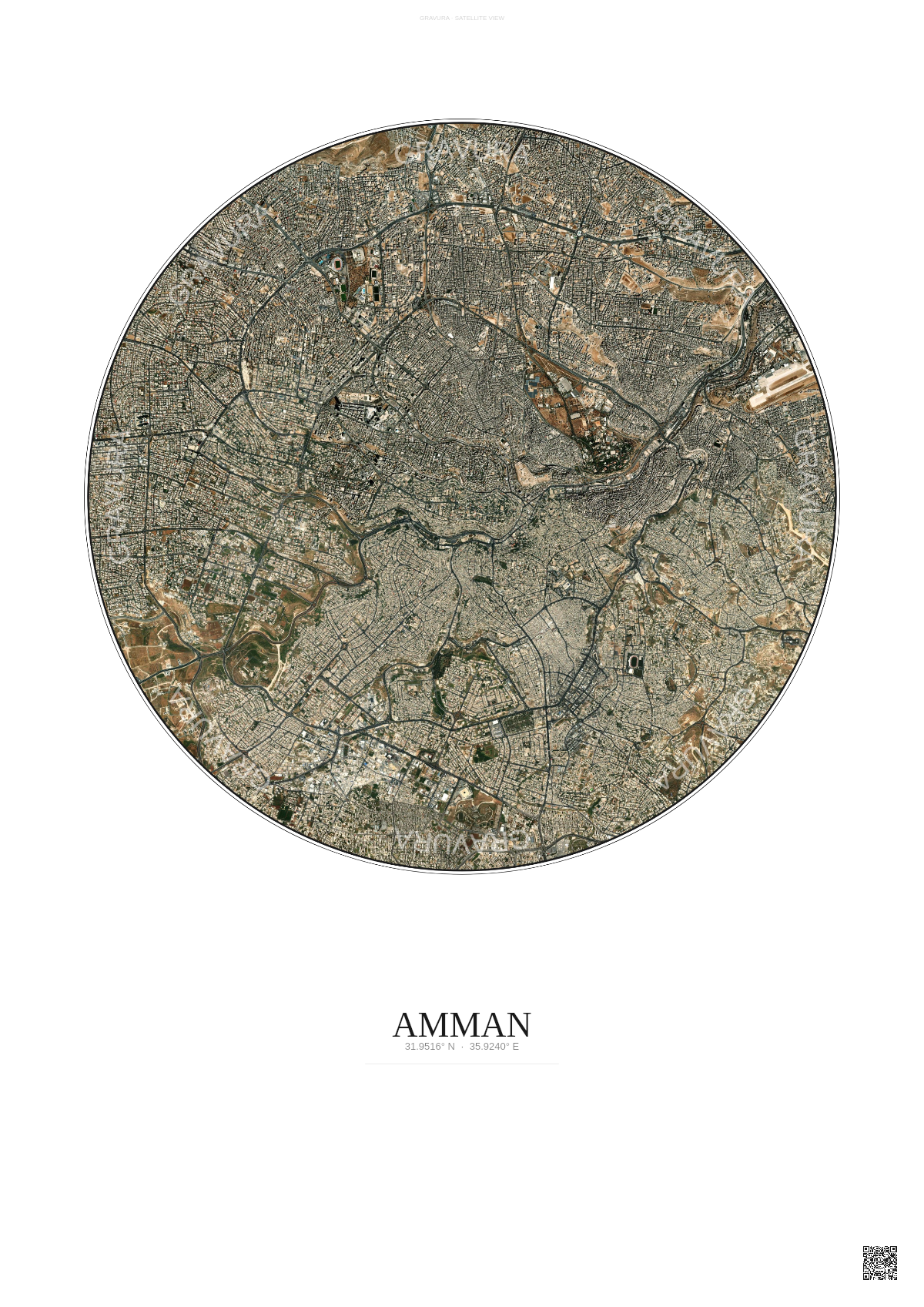 Affiche Amman – Poster vue satellite | Gravura – Fond clair
