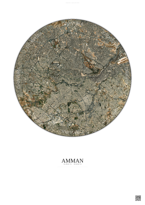 Affiche Amman – Poster vue satellite | Gravura – Fond clair