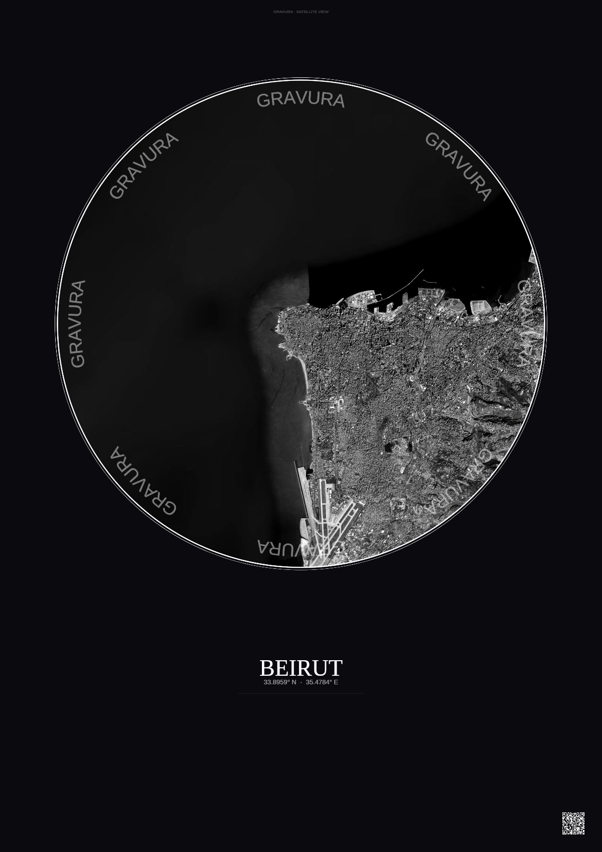 Affiche Beirut – Poster vue satellite | Gravura – Fond foncé