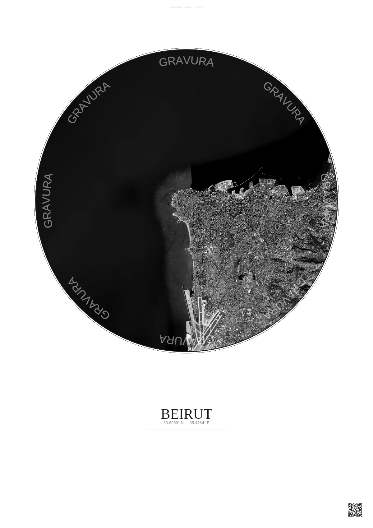 Affiche Beirut – Poster vue satellite | Gravura – Fond clair