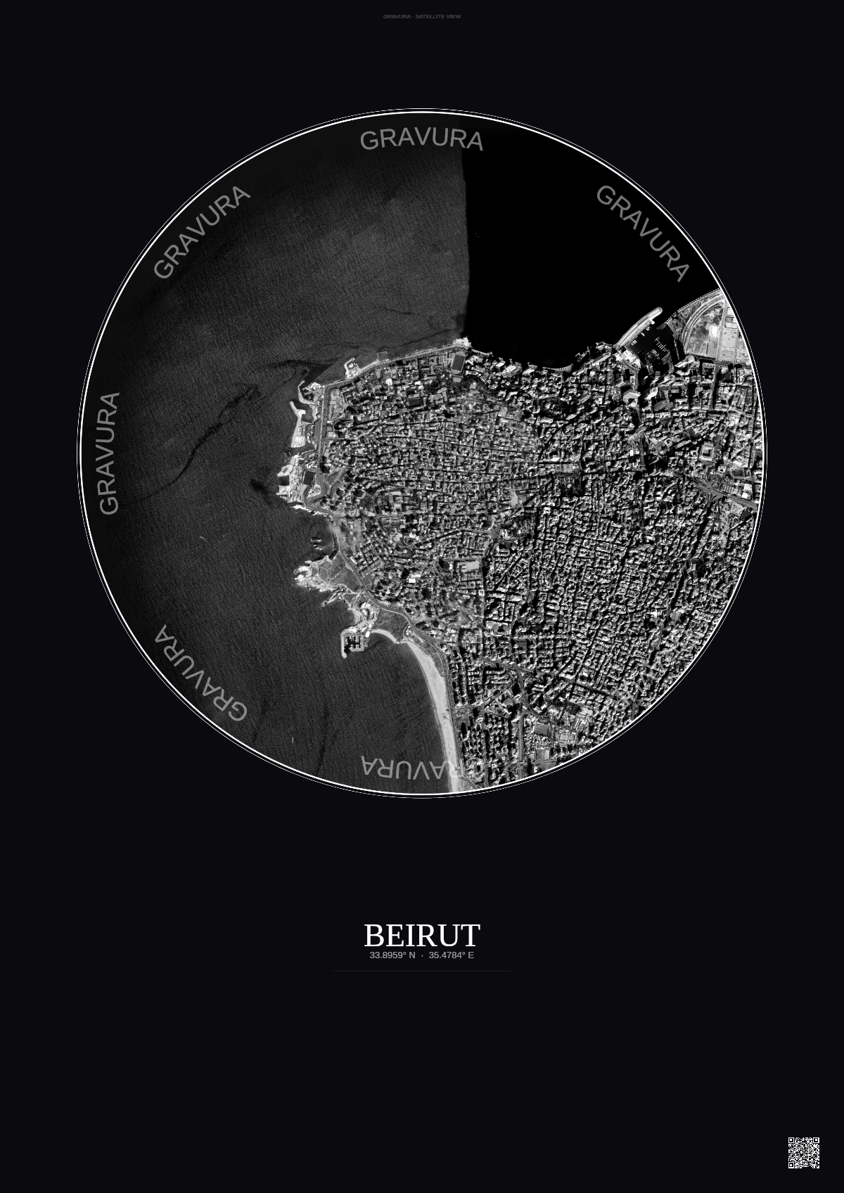 Affiche Beirut – Poster vue satellite | Gravura – Fond foncé