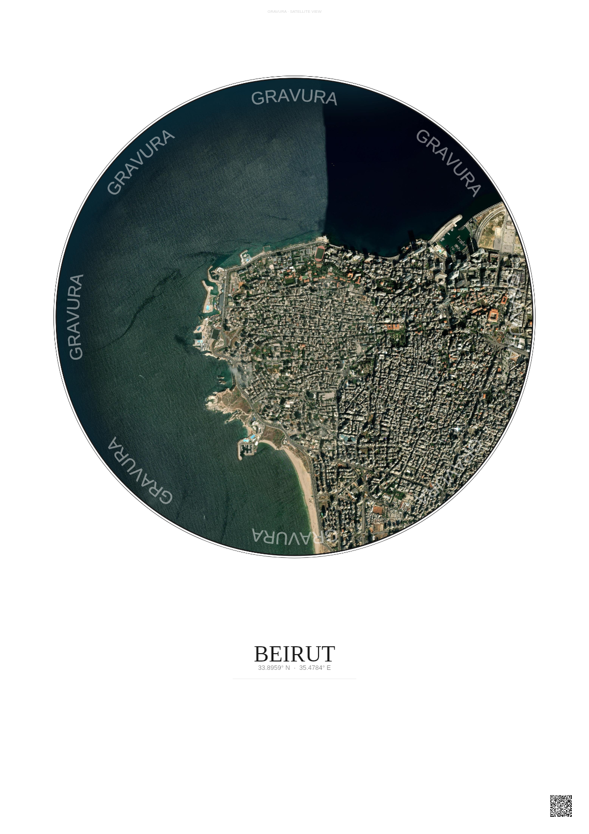 Affiche Beirut – Poster vue satellite | Gravura – Fond clair