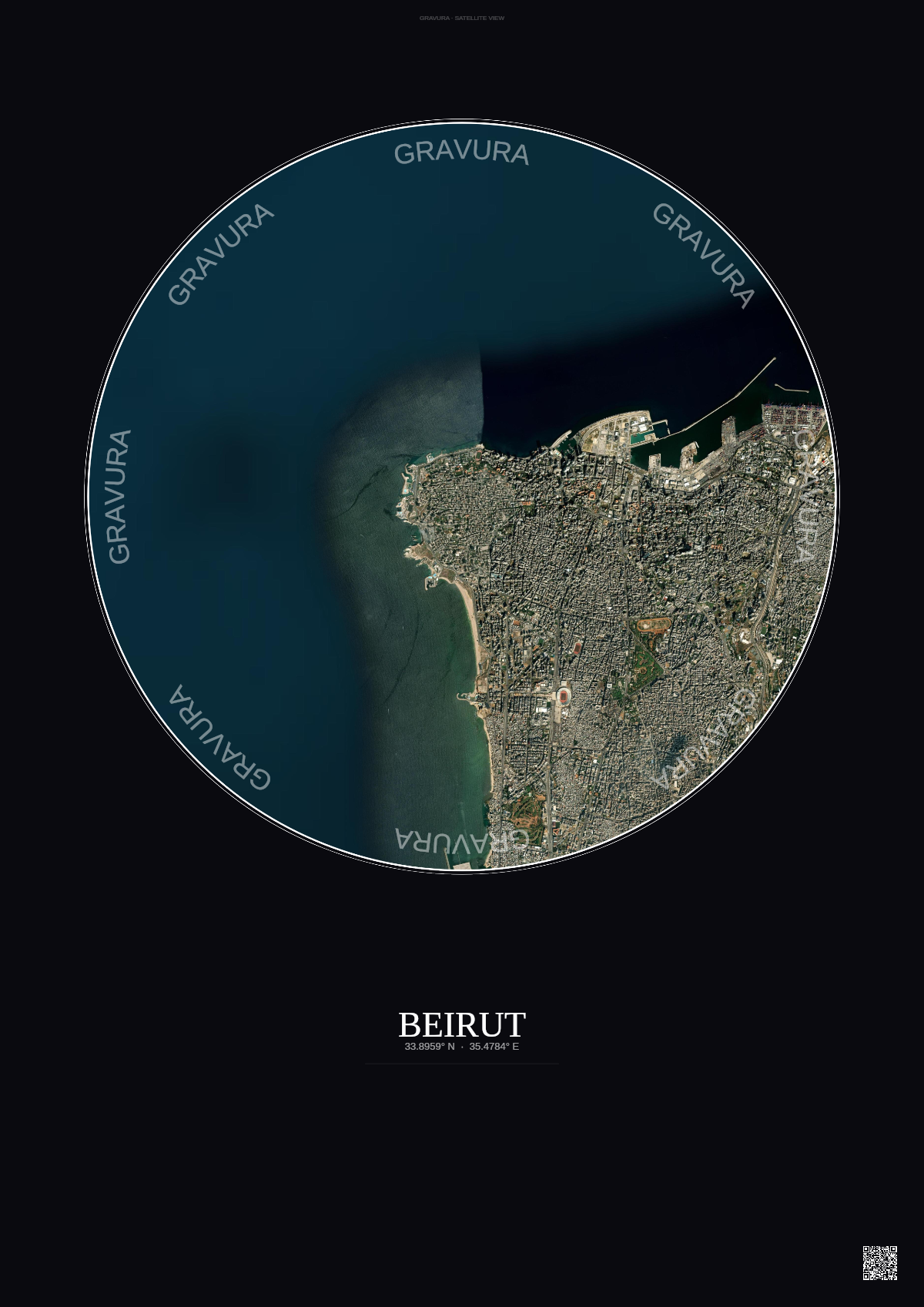 Affiche Beirut – Poster vue satellite | Gravura – Fond foncé