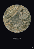 Affiche Damascus – Poster vue satellite | Gravura – Fond foncé
