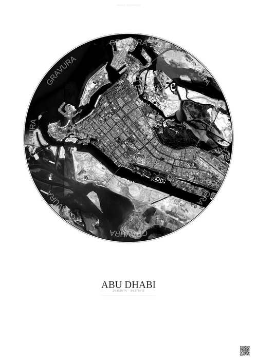 Affiche Abu Dhabi – Poster vue satellite | Gravura – Fond clair