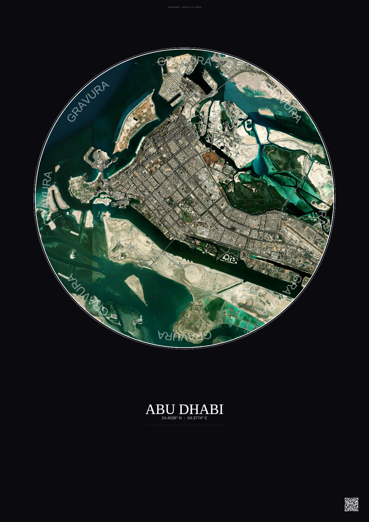Affiche Abu Dhabi – Poster vue satellite | Gravura – Fond foncé