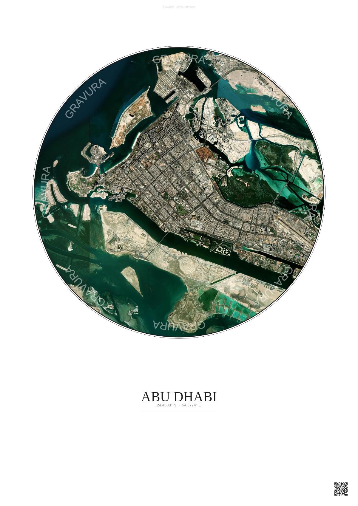 Affiche Abu Dhabi – Poster vue satellite | Gravura – Fond clair