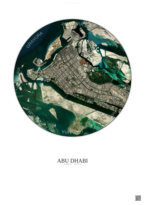 Affiche Abu Dhabi – Poster vue satellite | Gravura – Fond clair