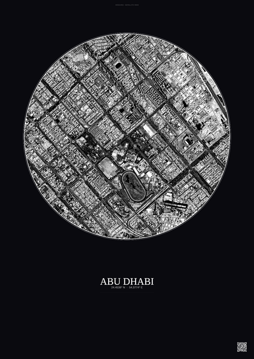 Affiche Abu Dhabi – Poster vue satellite | Gravura – Fond foncé