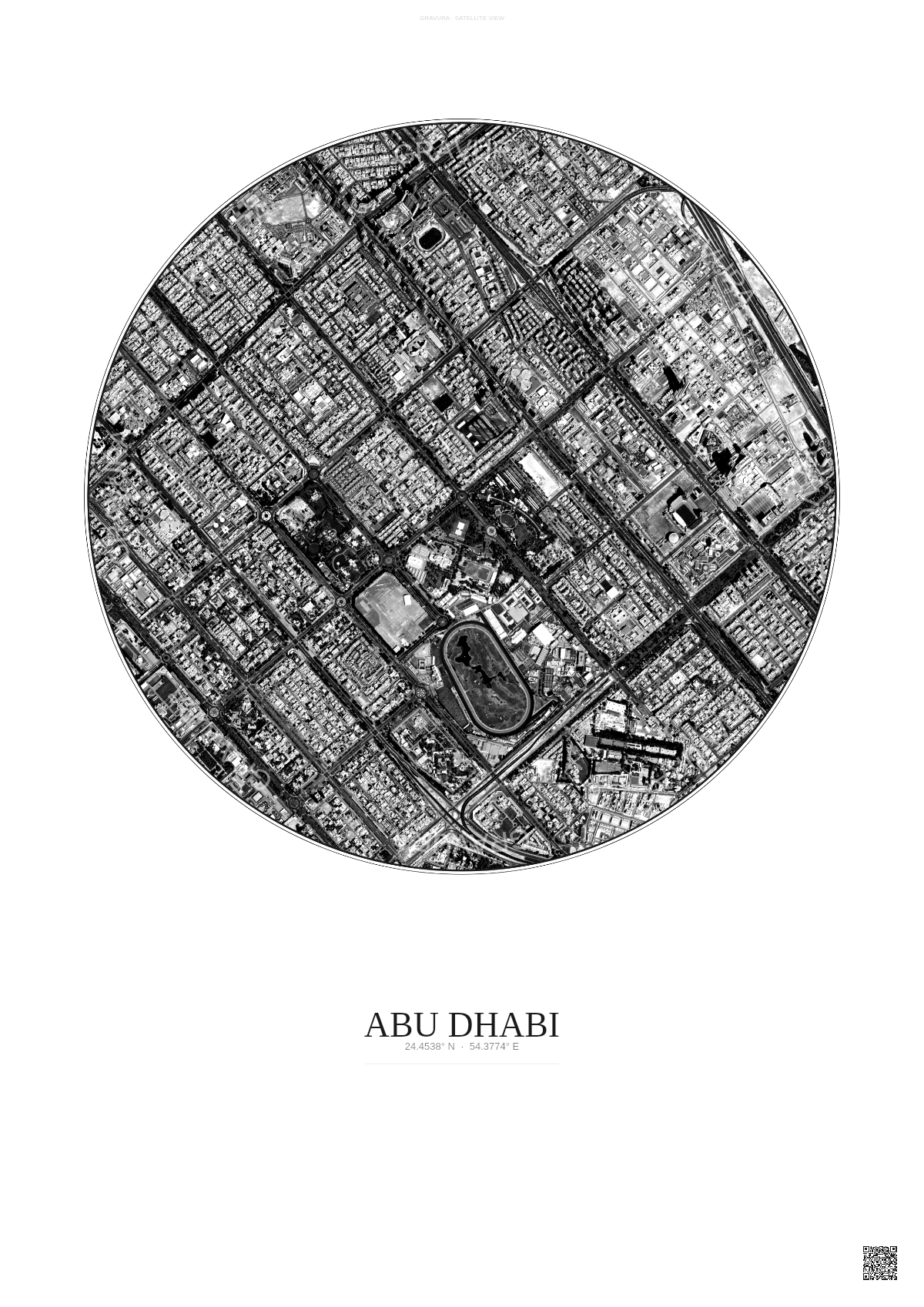 Affiche Abu Dhabi – Poster vue satellite | Gravura – Fond clair