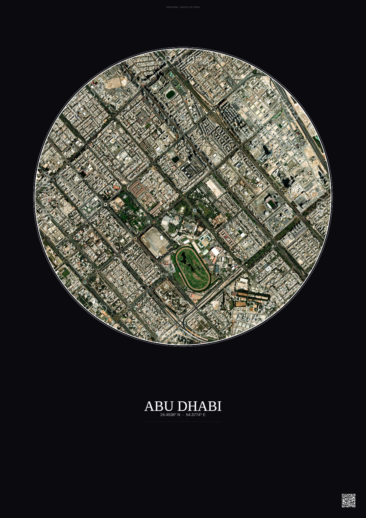 Affiche Abu Dhabi – Poster vue satellite | Gravura – Fond foncé